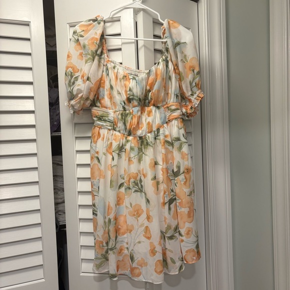 Abercrombie & Fitch Ruched Ruffle Puff Sleeve Mini Dress Size Large - Picture 2 of 4